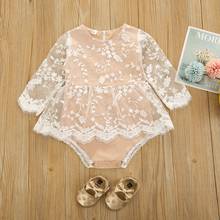 Baby Girl’s Fashion Long-sleeved Jumpsuits Fresh Solid Color Lace Stitching Skirt Triangle Romper 2024 - buy cheap