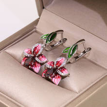 Utimtree креативные 925 Серебряные цветочные серьги с эмалью для женщин ювелирные изделия aaa кубического циркония свадебные серьги невесты 2024 - купить недорого