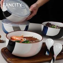 FANCITY 1060ml Nordic Art Ceramic Large-capacity Instant Noodle Bowl with Lid Single Household Fruit Soup Noodle Bowl Kitchen Ta 2024 - buy cheap