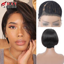 Peluca de cabello humano con encaje transparente, pelo Remy brasileño, corte Pixie, corto, prearrancado, parte en T 2024 - compra barato