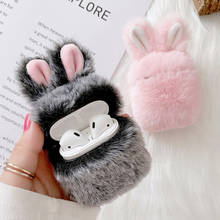 Soft Rabbit Ear Fur Case for Airpods 1 2 Wireless Charging Fluffy Box with Carabiner Plush Cover for  Airpod Case Cover Cute 2024 - buy cheap