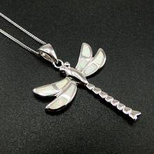 Colar de pingente de libélula de opala de fogo em 925 prata esterlina colar de pingente feminino para o presente 2024 - compre barato