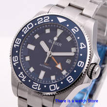 Bliger-Reloj de pulsera mecánico automático para hombre, pulsera con esfera azul de 43mm, con calendario de negocios de lujo, de cristal de zafiro luminoso, GMT 2024 - compra barato