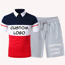 Custom Logo Contrast Color Polo Shirt Tracksuit Men's Short Sleeve Summer Casual Beach Shorts + Polo Shirt 2-Piece Set 2024 - buy cheap