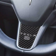 Accesorios de estilo de coche, pegatina de fibra de carbono para Tesla Model 3 S X Y, insignia de volante de coche, pegatinas de decoración Interior 2024 - compra barato