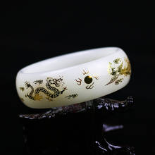 Brazalete de Jade Natural para mujer, pulsera blanca tallada a mano, joyería fina, accesorios de moda, brazalete redondo, regalo de jadeíta 2024 - compra barato