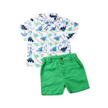 Летние комплекты одежды для маленьких мальчиков с изображением динозавра, футболка, шорты, пляжная одежда, модные детские топы с принтом для мальчиков, однотонные шорты, искусственная кожа 2024 - купить недорого