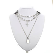 Punk cross chain necklace with lock goth choker collar pendant necklace women/men black leather emo cool jewelry 2024 - buy cheap