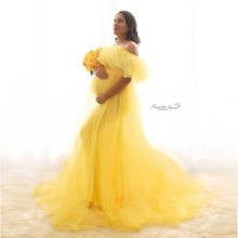 Модные желтые золотые трапециевидные тюлевые платья для беременных 2021 длинные летние платья для беременных женщин с открытыми плечами платье для фотосъемки 2024 - купить недорого