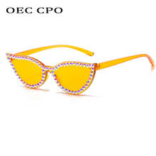 Oec óculos de sol gatinho sem aro de diamante cpo, feminino, novo óculos de sol de peça única com strass uv400 o650 2024 - compre barato