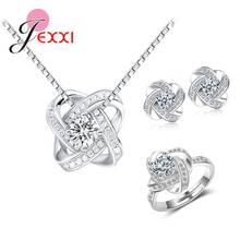Boutique lady 925 colar de prata esterlina zircônia cúbica conjunto de anéis brincos para mulheres joias coreanas formato de flor de noiva 2024 - compre barato