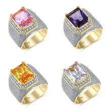 Мода большой мужской фиолетовый желтый геометрическое кольцо кристалл белый циркон обручальное кольцо 18KT золото большие свадебные кольца для мужчин 2024 - купить недорого