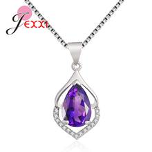 Sparkling Purple Crystal Necklace For Women 925 Sterling Silver Clavicle Chain Luxury Wedding Fine Statement Christmas Jewelry 2024 - buy cheap