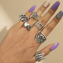 Женское кольцо на палец в готическом стиле, кольцо серебряного цвета с подвеской в виде гримаса, сердца, крыла, бабочки, черепа 2024 - купить недорого