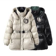 Winter thick warm Long Fluffy Duck down coats Female Was Thin Coats hooded Parkas With Belt F2440 2024 - buy cheap