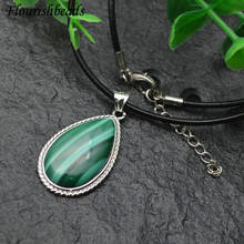 Natural Malachite Stone Free From Impurities Gemstone Water Drop Annual Circle Pendant Leather Chain Necklace Vintage Jewlery 2024 - buy cheap