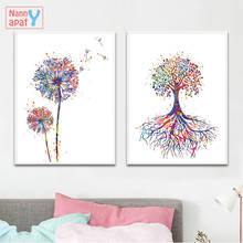 Colorido aquarela abstrata árvores flor pintura da lona arte poaters e cópias imagem parede moderna casa decoração do quarto 2024 - compre barato