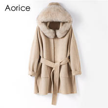 Aorice-abrigo de piel auténtica para mujer, chaqueta holgada con cuello de piel de zorro Natural, mezcla de lana de Cachemira, prendas de vestir exteriores de gran tamaño, TX205602 2024 - compra barato