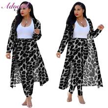 Women Plus Size Two Piece Set Casual Leopard Print Cardigan Long Trench Tops Skinny Pants Suit Female Outfits Tracksuit Jacket 2024 - buy cheap