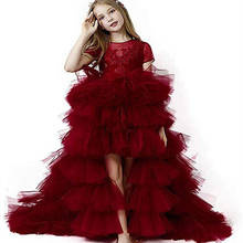 Винно-Красные Платья с цветочным узором для девочек на День рождения; пышное платье из тюля с короткими рукавами; пышные платья для первого причастия для маленьких девочек 2024 - купить недорого