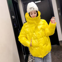 2022 Glossy Yellow/white/black/orange Women Winter Jacket Streetwear Hooded Parkas Female  Thick Warm Down Cotton Coat 2024 - buy cheap