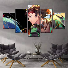 Pôster de pintura decorativa, 5 peças, fashion, escritório, mural de casa, demon slayer, kimetsu no yaiba, arte de pintura de anime 2024 - compre barato