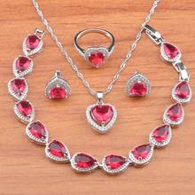 Lovely Heart Wedding Jewelry Set For Women 925 Silver  Rose Red Crystal Earrings And Necklace Ring Sets With Bracelet  JS0731 2024 - buy cheap