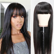 Jet Black Straight Human Hair Wigs With Bangs For Black Women Peruvian Remy 150% Density Lace Wigs Glueless 2024 - buy cheap