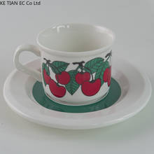 Taza de café de cerezas de hoja verde de cerámica Retro europea, platillo, té de flores de cerámica concentrada inglesa, taza de café hecha a mano, taza de leche 2024 - compra barato