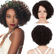 Короткие натуральные вьющиеся волосы, парики из человеческих волос для черных женщин, афро вьющиеся парики с челкой, Коричневые Бразильские волосы без повреждений, привлекательные волосы 2024 - купить недорого