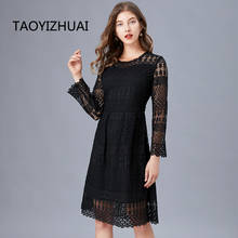 TAOYIZHUAI-vestido de talla grande L-5XL primavera y otoño para mujer, vestido de fiesta de noche negro, vestido grande de encaje Soluble en agua Dr. 2024 - compra barato