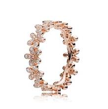 925 prata esterlina pandora anel rosa ouro deslumbrante daisy flor com cristal para festa de casamento feminino pandora jóias 2024 - compre barato
