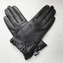 Guantes de piel auténtica para mujer, de piel de oveja negra, cálidos, gran oferta 2024 - compra barato