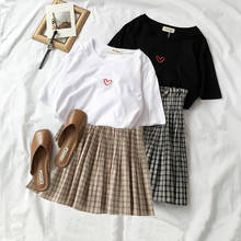 2020 Suit Skirt Female Summer Korean Student Loose Heart-shaped Embroidery T-shirt + Plaid Skirt Fashion Two-piece Suit 2024 - buy cheap