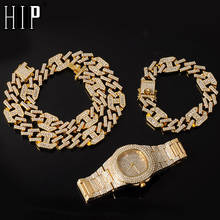 Ожерелье в стиле хип-хоп + часы + Браслет AAA + стразы из сплава со льдом, браслет-цепочка для мужчин, ювелирное изделие 2024 - купить недорого