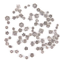 (70-80 peças) contas de metal banhadas a prata tamanho misturado espaçador de flor de liga de zinco pingente para pulseiras faça você mesmo joias 2024 - compre barato