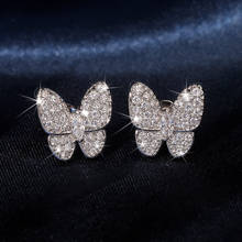 Pendientes de mariposa de COlor plateado para mujer, aretes con piedra de circonita ostentosa, joyería coreana 2024 - compra barato