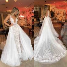 Sexy Deep V-Neck Mermaid Lace Appliques Wedding Dresses Two Pieces Backless Custom Spring Women Bridal Gowns Robe De Mariee 2024 - buy cheap