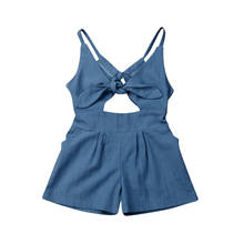 Mono de algodón sin mangas para niños y niñas, conjunto de ropa de verano con tirantes y lazo, traje de una pieza, color azul, 2-6T 2024 - compra barato