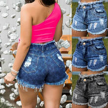 Calção jeans de verão feminino, cintura alta, cowboy, com buraco de borla, forro de pele, calças femininas com abertura de pernas, plus size, sexy, curto 2024 - compre barato