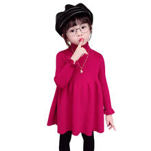 Вязаное платье для девочек; Платье-свитер с рукавами-бабочками для маленьких девочек; Однотонное детское зимнее платье; Одежда с высоким воротником для девочек 2024 - купить недорого