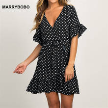 Women Beach Chiffon Dress Vintage Ruffle Party Dresses 2021 Summer Polka Dot A-line Dress Casual Short Sleeve V-neck Mini Dress 2024 - buy cheap