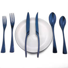 Juego de cubiertos de acero inoxidable 304, Set de cubiertos de color azul, arcoíris, negro, plata y oro, cuchillo, tenedor de mesa, juego de vajilla de cena, 6 uds. 2024 - compra barato