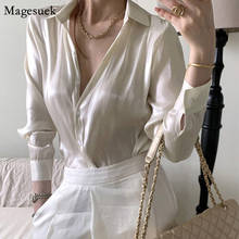 Blusa holgada informal de satén para mujer, camisa de manga larga con botones, Estilo Vintage coreano, color blanco, para otoño, 11971 2024 - compra barato