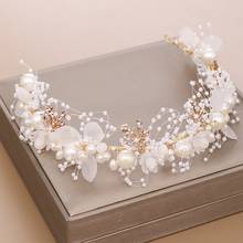 Fashion Crystal Pearl Hair Accessories Headband Tiara Crown Bride Wedding Headband  Headdress Gold Flower Princess Jewelry Gift 2024 - buy cheap