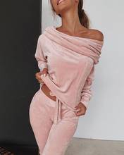 Sweatshirt Women 2 Pieces Set Tracksuit Autumn One Shoulder Suit Pants Sportswear Suede Thick Lounge Suit 2024 - buy cheap