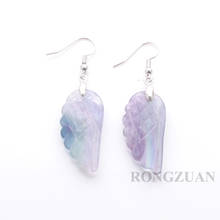 New arrivals Drop Earrings Natural Flourite Gem Stone Bead Carved Angel Wing Reiki Chakra Jewelry Lover Gift for women TR3302 2024 - buy cheap