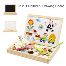 Montessori Early Educational Learn Toy Wood Box Gifts for Kid 2 in 1 Wooden Puzzle Painting Drawing Board Magnetic Education Toy 2024 - buy cheap