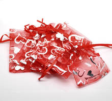 Bolsas de joias de organza com coração vermelho retangular desenhável 9cm x7cm (3 7/8 "x2 4/8"), 4 peças 2024 - compre barato