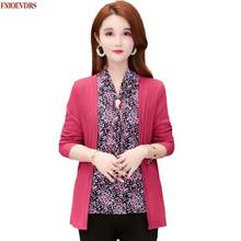 2021 Basic Shirts Blouses Women Fall Design Red Elegant Office Lady Vintage Floral Tunic Top Faux Two Piece 2024 - buy cheap